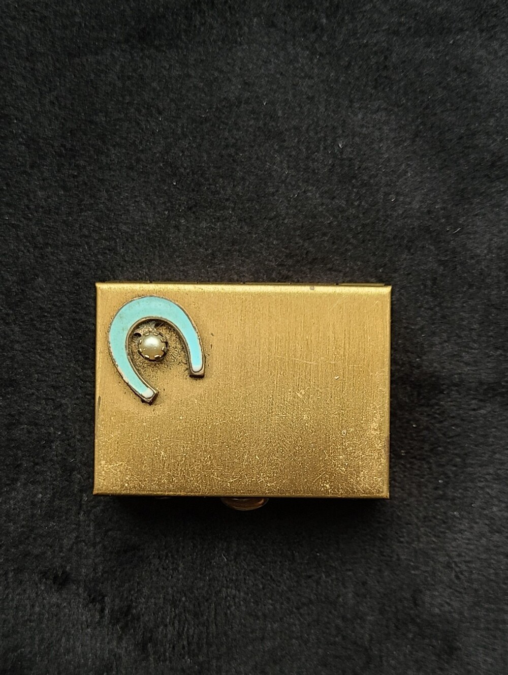 Brass Enamel Lucky Horseshoe Vintage Pill Box
